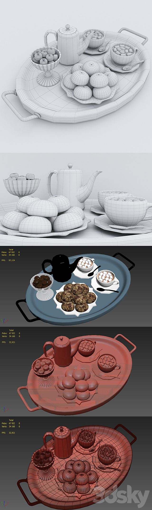 Hot chocolate on a tray 3DS Max Model - thumbnail 3