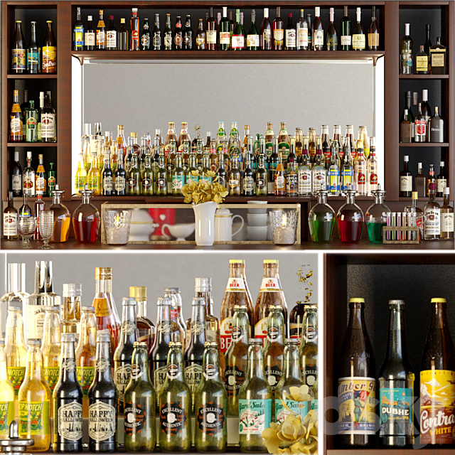 Huge bar with alcohol. Pub 3DSMax File - thumbnail 1