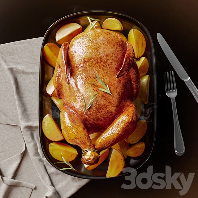 Juicy marinated chicken with potatoes 3DS Max Model - thumbnail 2