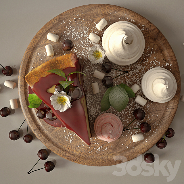 Kitchen set with cofee and cherry cheesecake 3ds Max - thumbnail 2