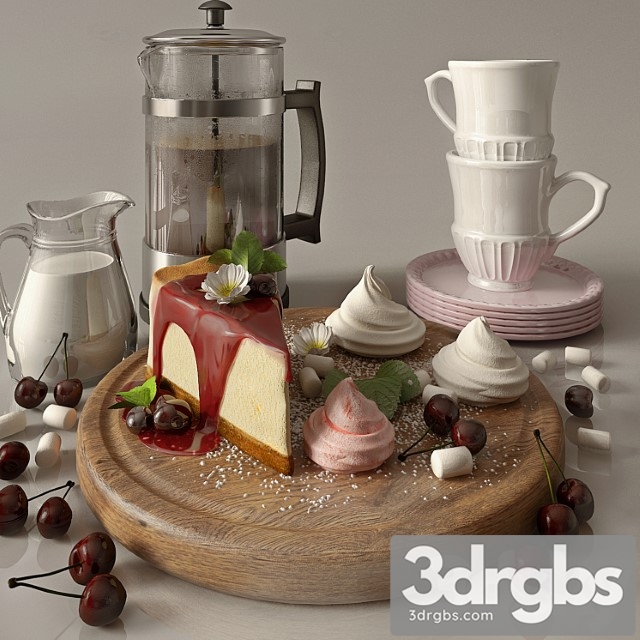 Kitchen set with cofee and cherry cheesecake 3dsmax Download - thumbnail 1