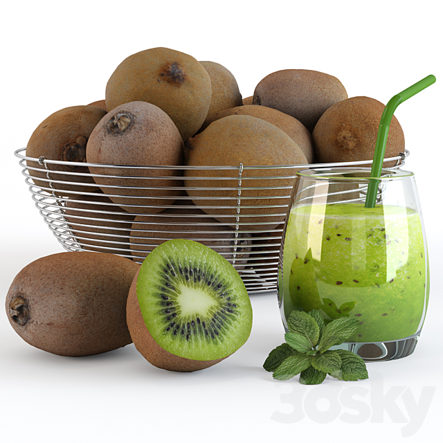 Kiwi in a bowl and fresh 3DS Max Model - thumbnail 2