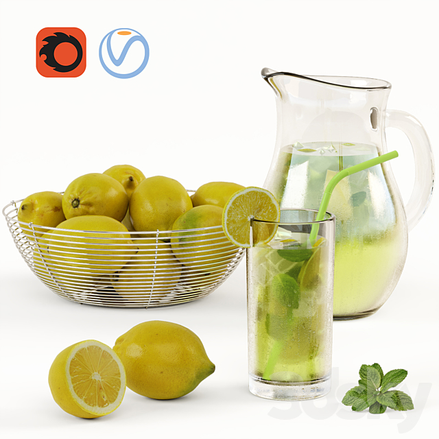 Lemonade and Bowl with Lemons 3DSMax File - thumbnail 1