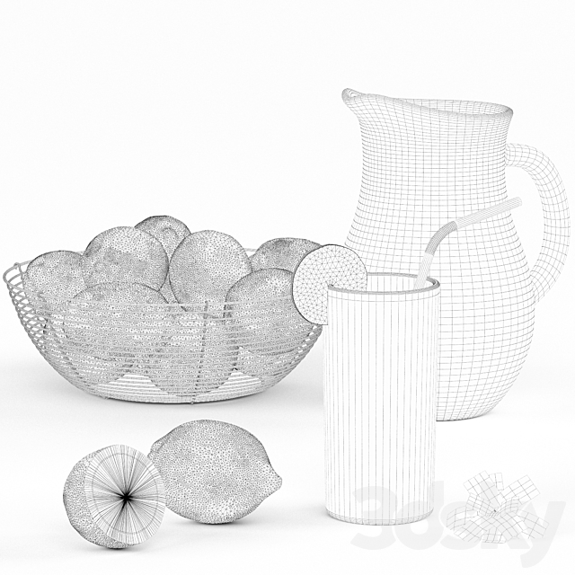 Lemonade and Bowl with Lemons 3DSMax File - thumbnail 3