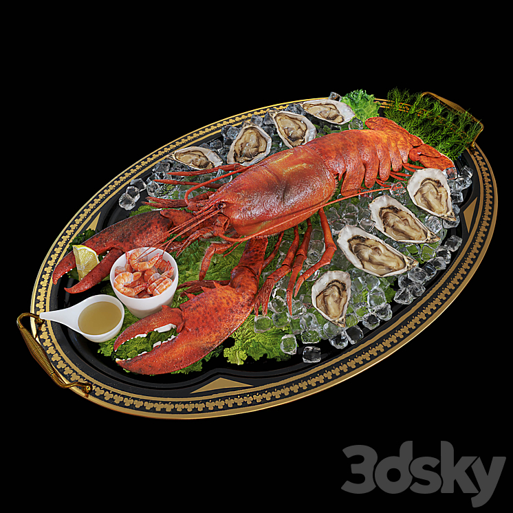 Lobster on a tray 3DS Max Model - thumbnail 3