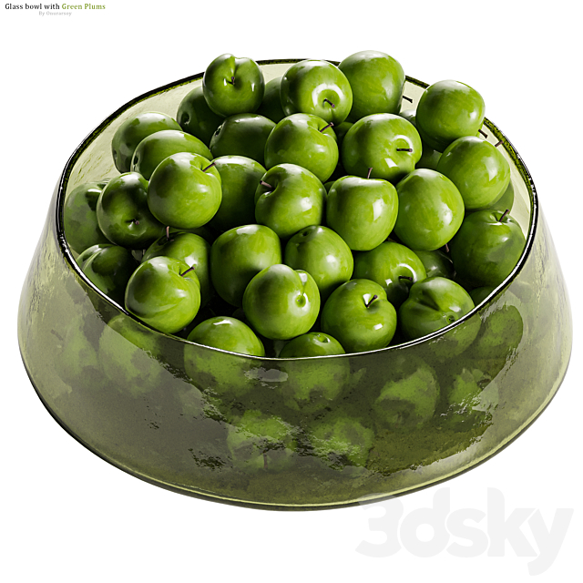 Low Glass Bowl Centerpiece with Green Plums 3DSMax File - thumbnail 2