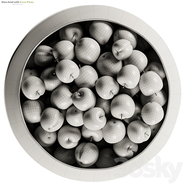 Low Glass Bowl Centerpiece with Green Plums 3DSMax File - thumbnail 4