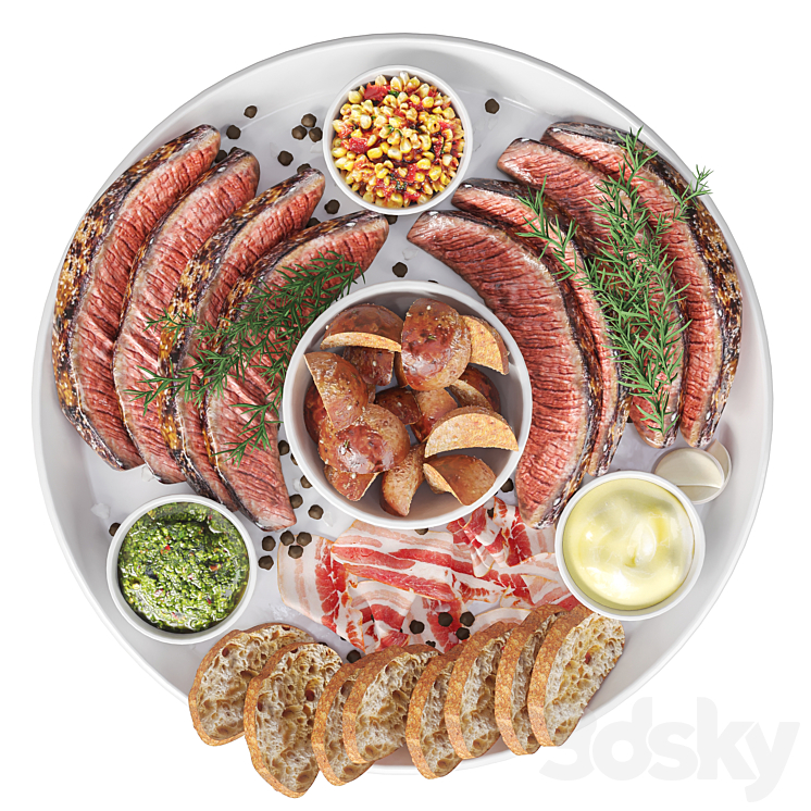 Meat plate with steak and spices 3DS Max - thumbnail 1