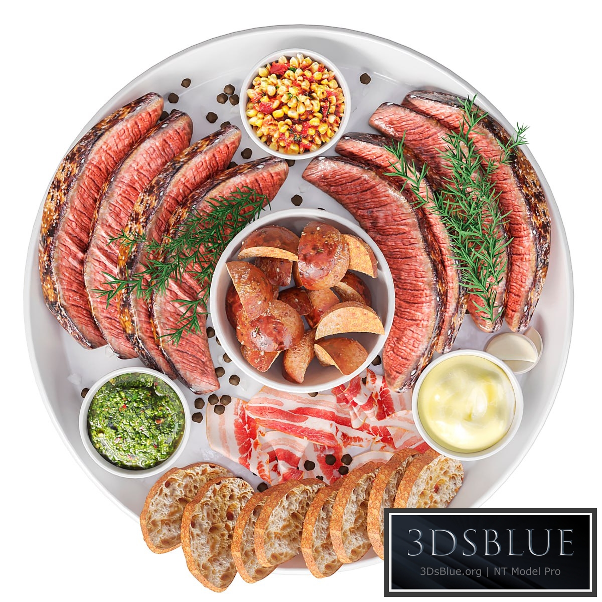 Meat plate with steak and spices 3DS Max - thumbnail 3