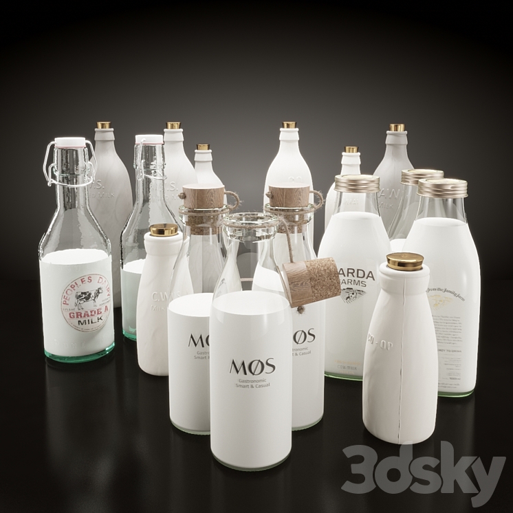 Milk bottles set 3DS Max - thumbnail 1