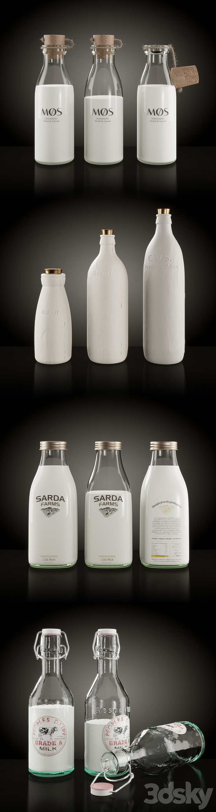 Milk bottles set 3DS Max - thumbnail 2