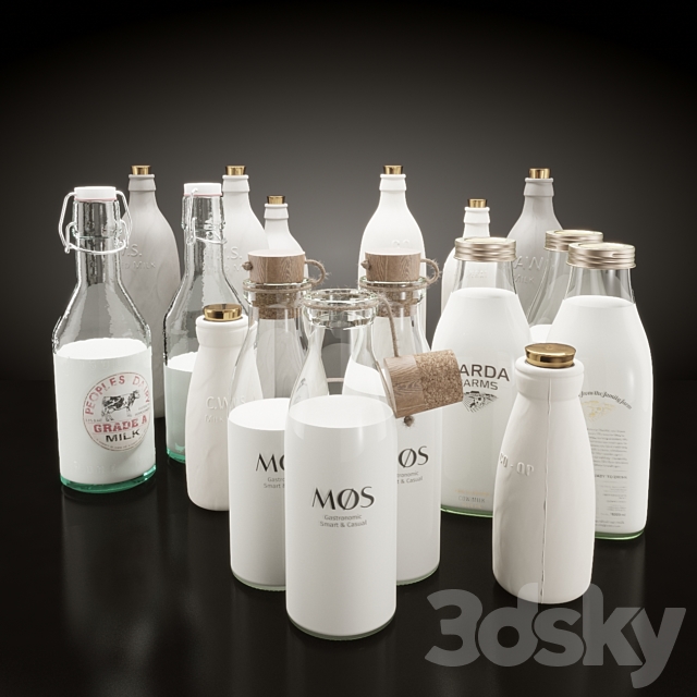 Milk bottles set 3DSMax File - thumbnail 1