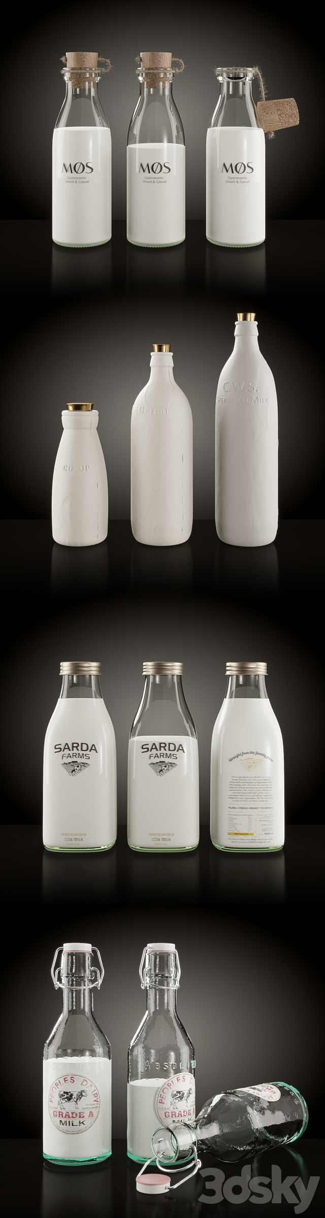 Milk bottles set 3DSMax File - thumbnail 2