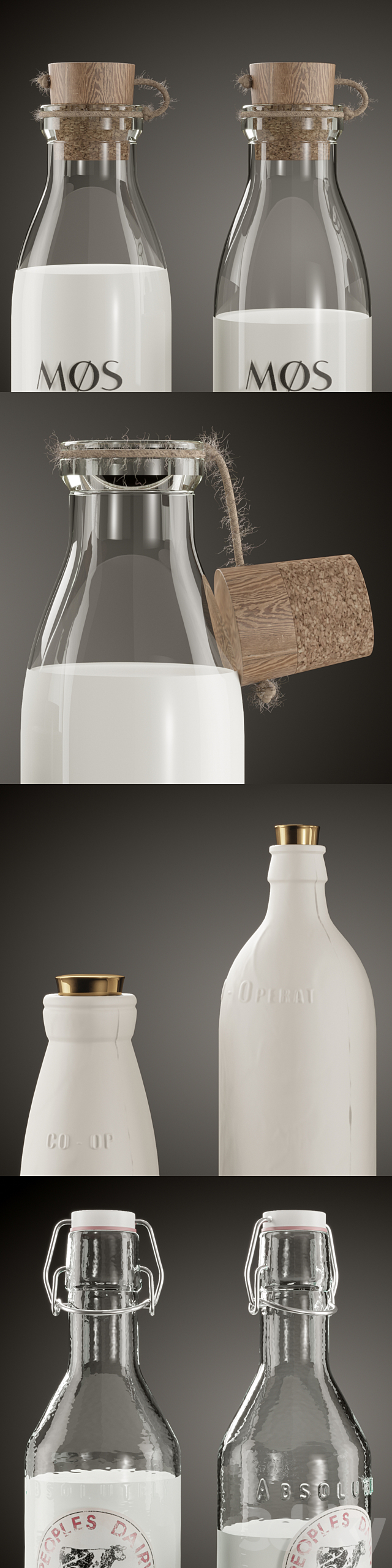 Milk bottles set 3DSMax File - thumbnail 3