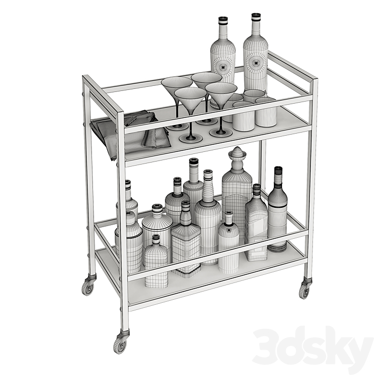 Mini Bar Beverage Table 3DS Max - thumbnail 2