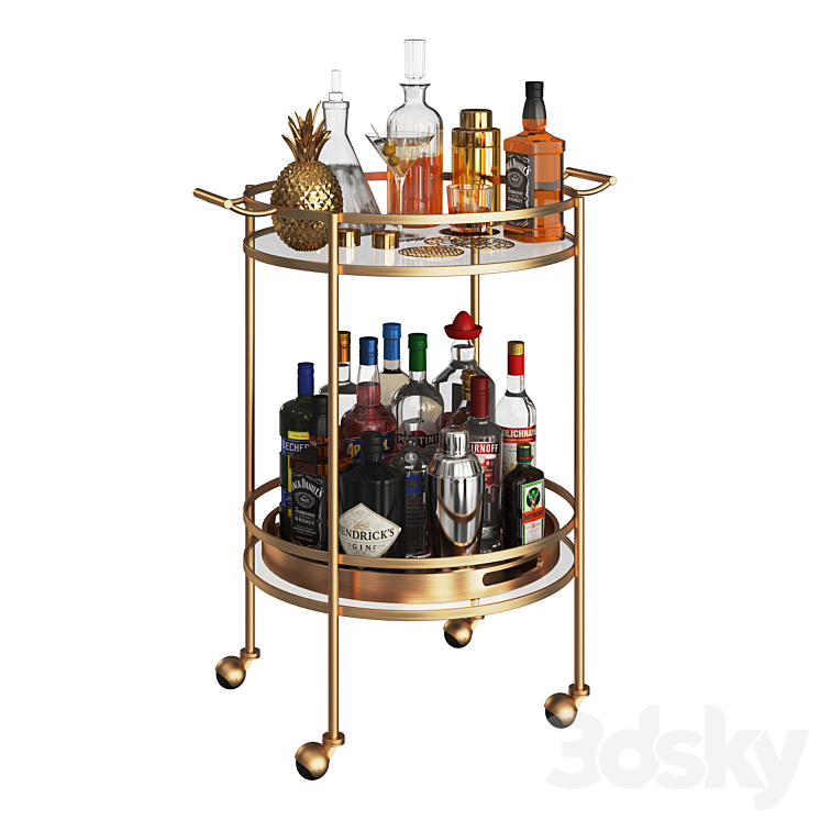 Mini Bar Beverage Table 3DS Max - thumbnail 1