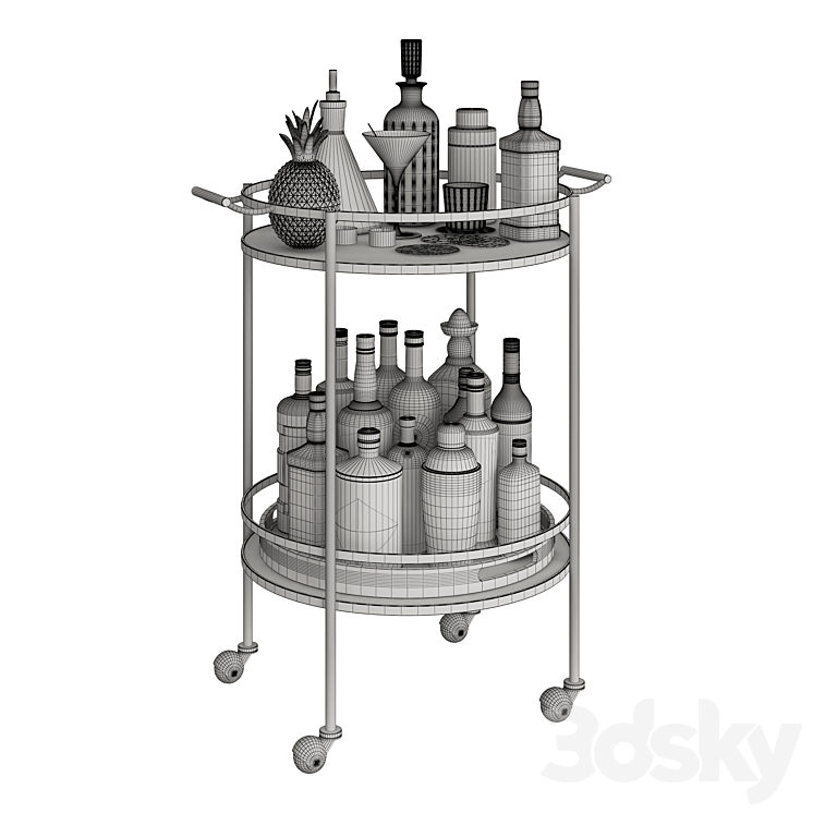 Mini Bar Beverage Table 3DS Max - thumbnail 2