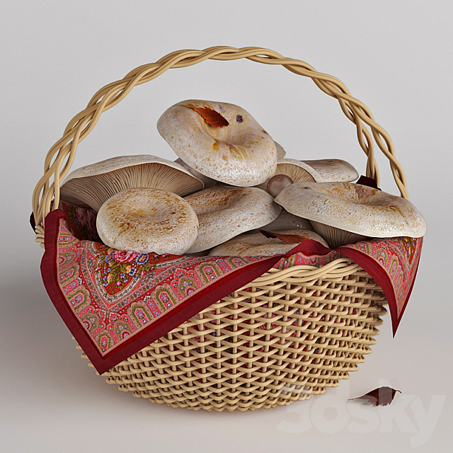 Mushrooms in a basket. White mushrooms 3DSMax File - thumbnail 2