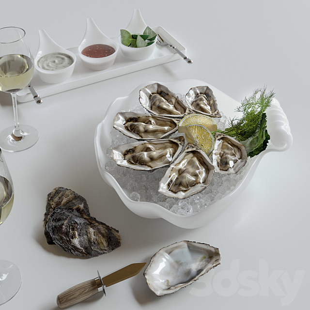 Oysters on a platter 3ds Max - thumbnail 2