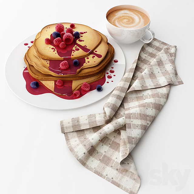 Pancake with raspberries 3ds Max - thumbnail 1