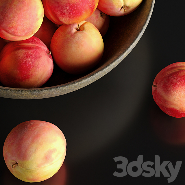 Peaches in a Ceramic Bowl 3DS Max Model - thumbnail 2