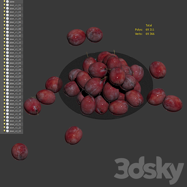 Plums on a plate 3DS Max Model - thumbnail 4