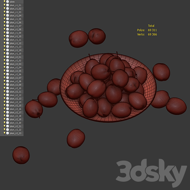 Plums on a plate 3DS Max Model - thumbnail 5