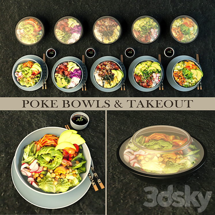 Pokebowl and takeout 3DS Max Model - thumbnail 1