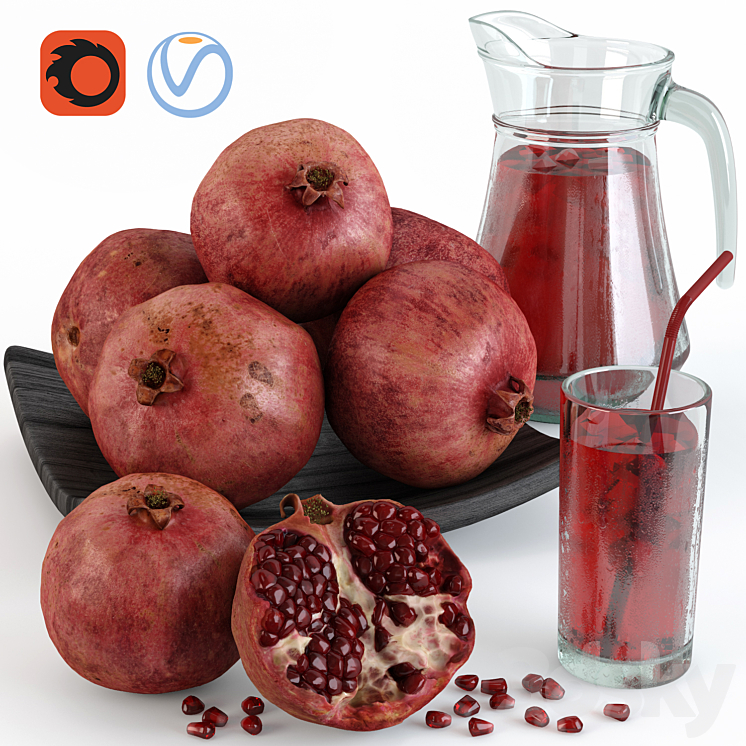 Pomegranate and Pomegranate Juice 3DS Max - thumbnail 1