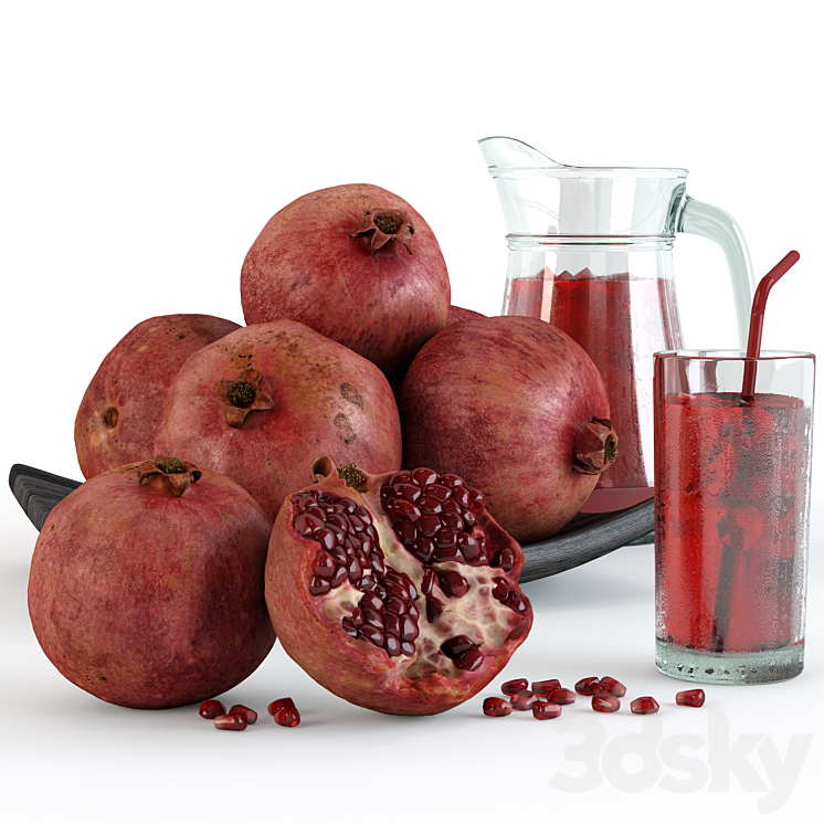 Pomegranate and Pomegranate Juice 3DS Max - thumbnail 2