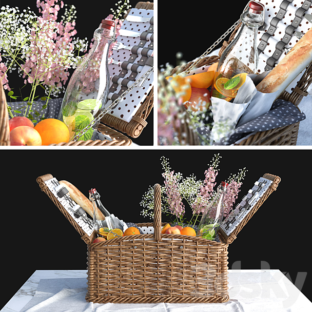 Provence style picnic basket 3DS Max Model - thumbnail 2