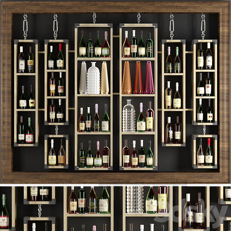 Rack with collection wine and vases 3DS Max - thumbnail 1