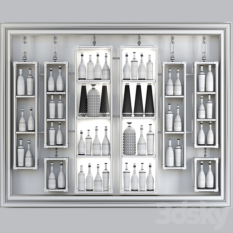 Rack with collection wine and vases 3DS Max - thumbnail 2