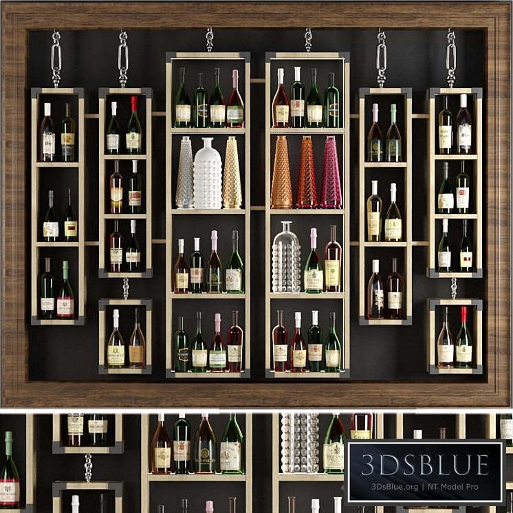 Rack with collection wine and vases 3DS Max - thumbnail 3