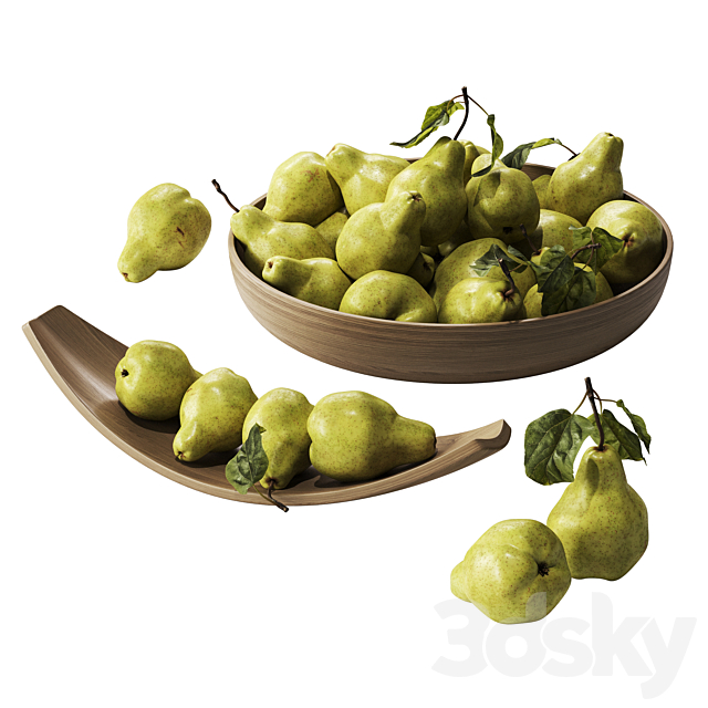 Realistic pears with leaves 3ds Max - thumbnail 1