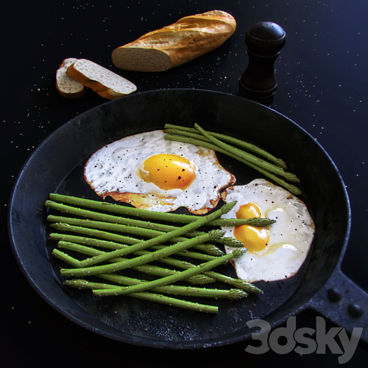 Scrambled eggs with asparagus 3DS Max - thumbnail 1