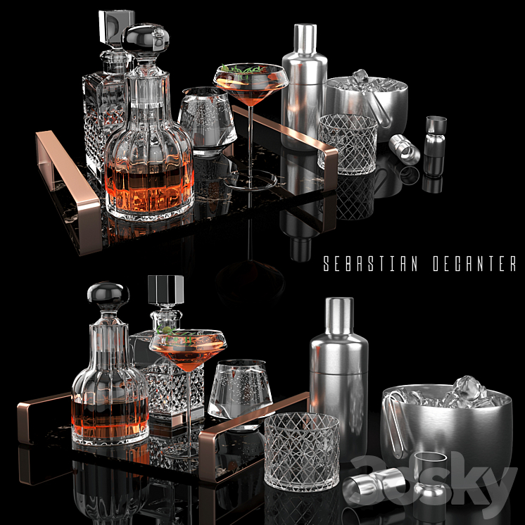 sebastian decanter whiskey set 3DS Max - thumbnail 1