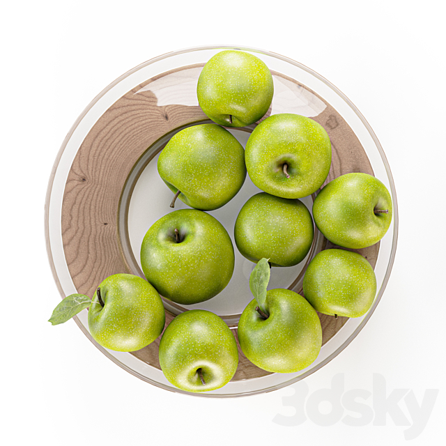 Serving dish on a stand Lotta D31 cm LSA International with green apples 3ds Max - thumbnail 3