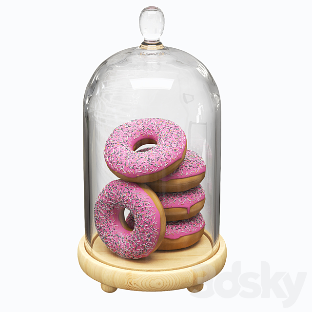 Serving dish with glass lid and donuts 3DS Max Model - thumbnail 2