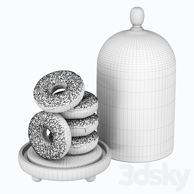 Serving dish with glass lid and donuts 3DS Max Model - thumbnail 3