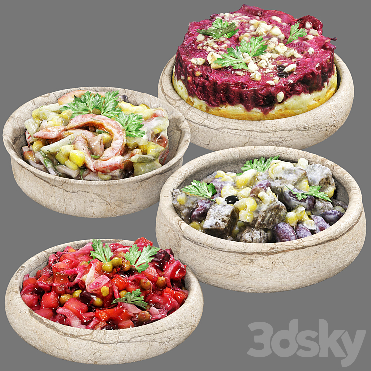 set of vegetable salads 3DS Max Model - thumbnail 1