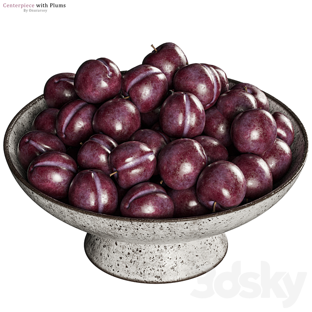 Shinola Centerpiece Bowl with Purple Plums Decoration 3DSMax File - thumbnail 2