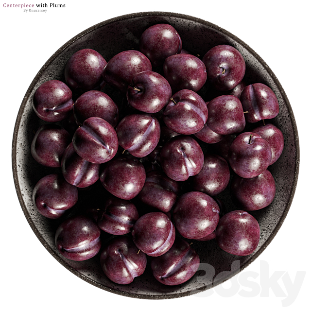 Shinola Centerpiece Bowl with Purple Plums Decoration 3DSMax File - thumbnail 3