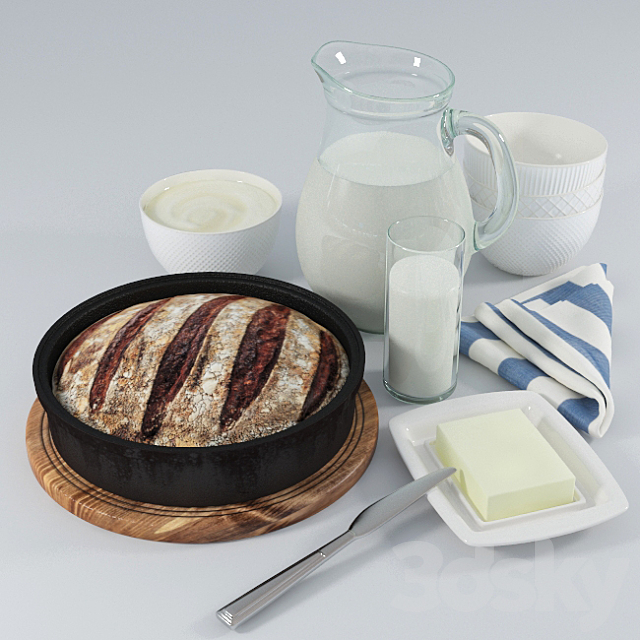 Still Life: Bread and Milk. (Bread and Milk) 3DSMax File - thumbnail 1