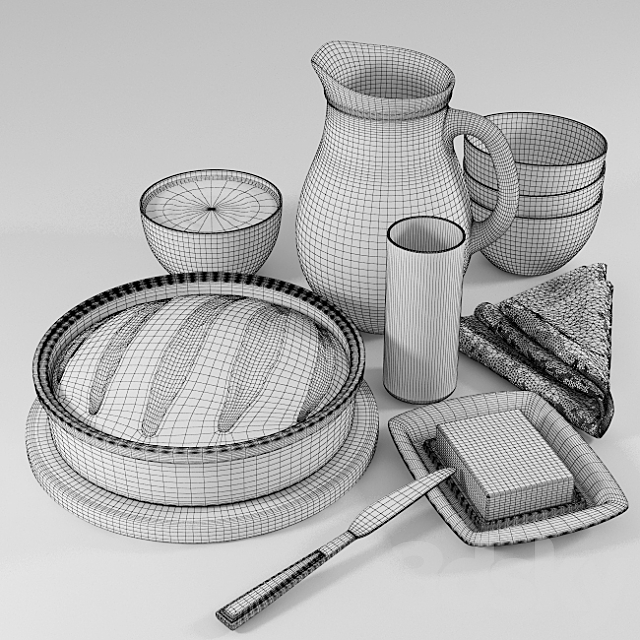 Still Life: Bread and Milk. (Bread and Milk) 3DSMax File - thumbnail 2