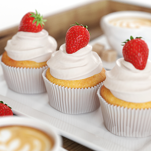 Strawberry cupcakes 3DS Max Model - thumbnail 2