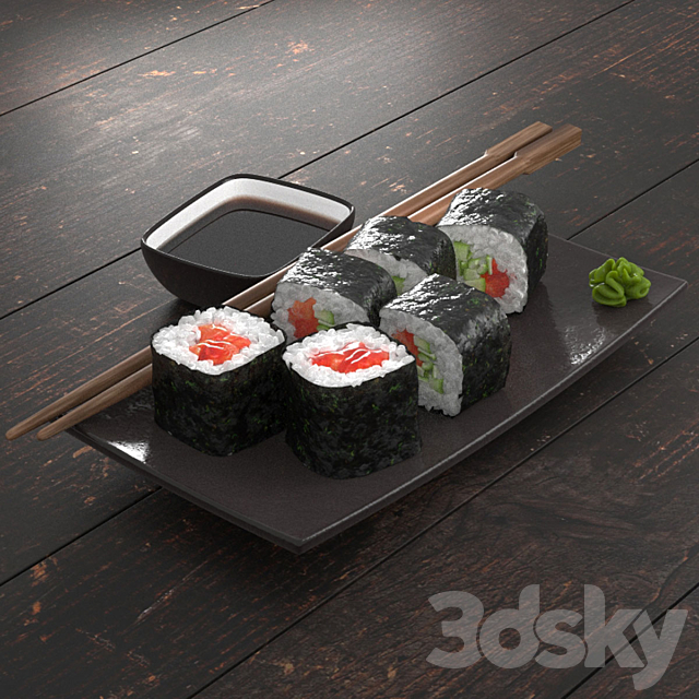 Sushi rolls with salmon and cucumber 3DS Max Model - thumbnail 2