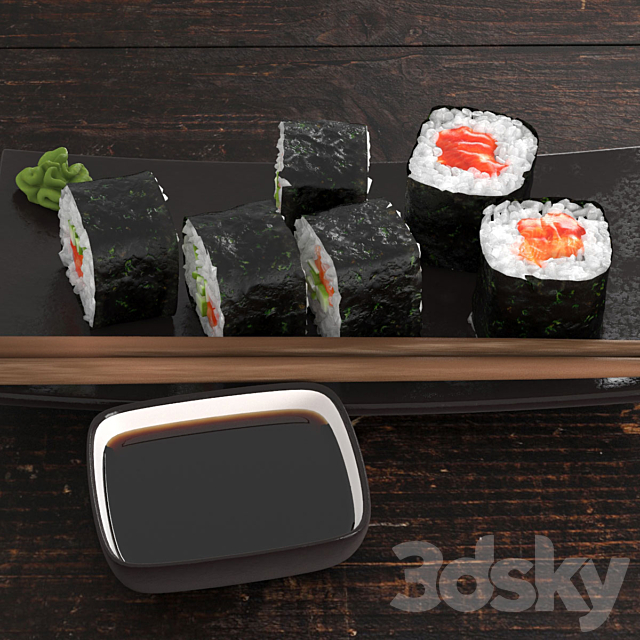 Sushi rolls with salmon and cucumber 3DS Max Model - thumbnail 3