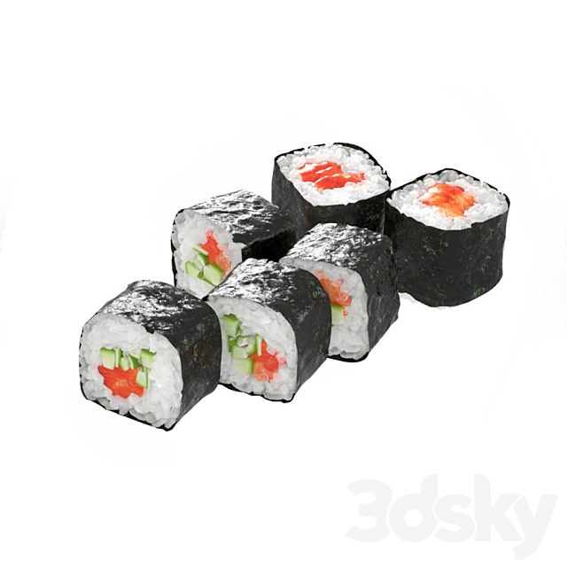 Sushi rolls with salmon and cucumber 3DS Max Model - thumbnail 4