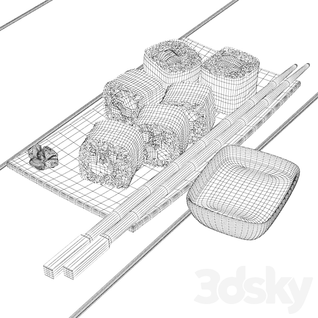 Sushi rolls with salmon and cucumber 3DS Max Model - thumbnail 6